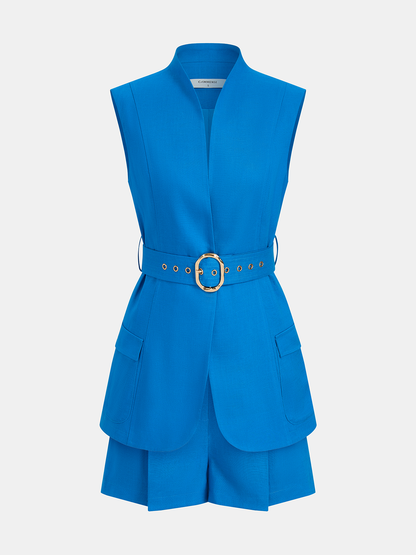 Ginny | Komplet damski bezrękawnik typu blazer i plisowane szorty