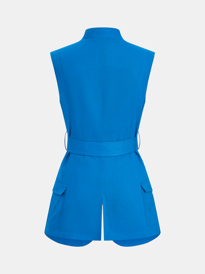 Ginny | Komplet damski bezrękawnik typu blazer i plisowane szorty