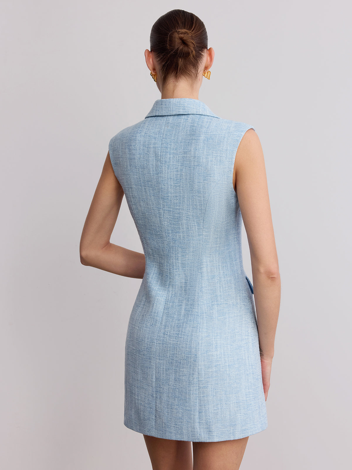 Helen | Sukienka mini z tweedu bez rękawów z kołnierzykiem, elegancki fason
