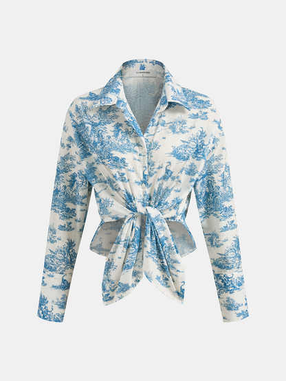 Winnifred | Komplet damski koszula z długim rękawem i szorty z nadrukiem