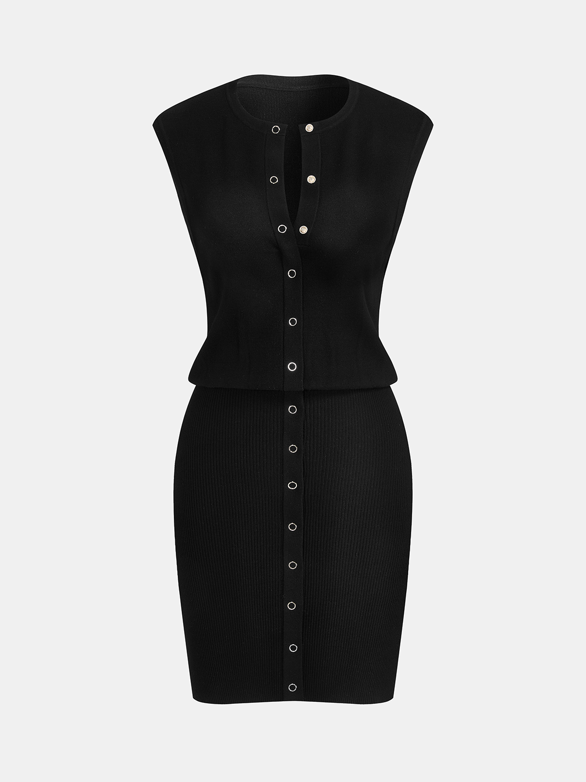 Pearl | Dzianinowa sukienka bodycon bez rękawów, zapinana na guziki
