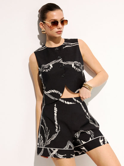 Sue | Komplet damski z kamizelką bez rękawów i szortami w wzór lin, lekki i casualowy