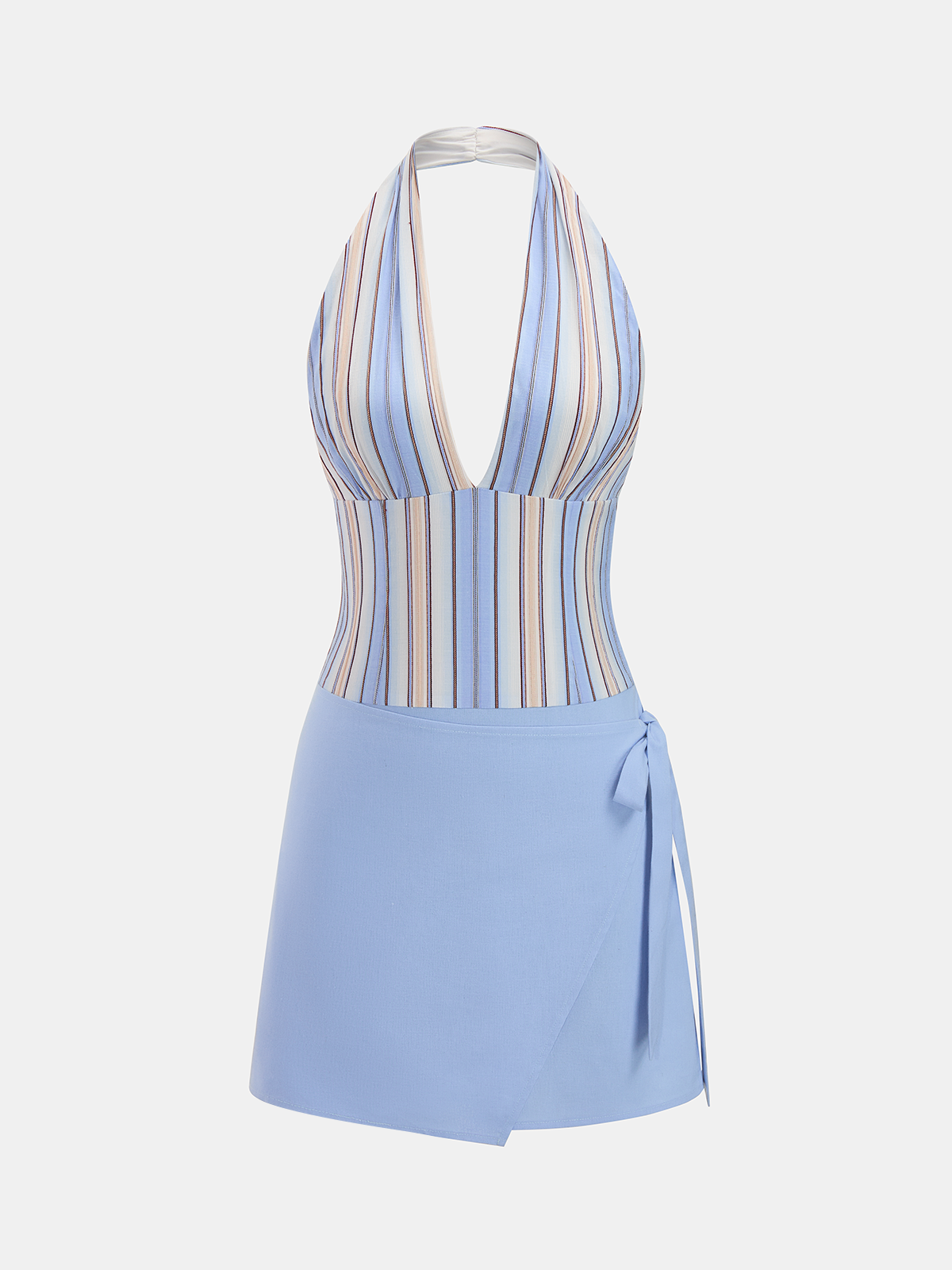 Bertha | Sukienka mini typu halter z mieszanki bawełny w paski, lekki fason