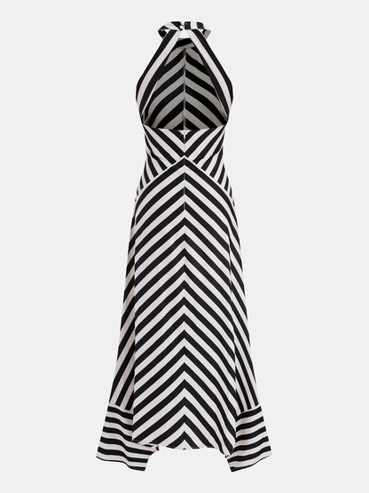 Angie | Sukienka damska maxi w paski typu halter z odkrytymi plecami