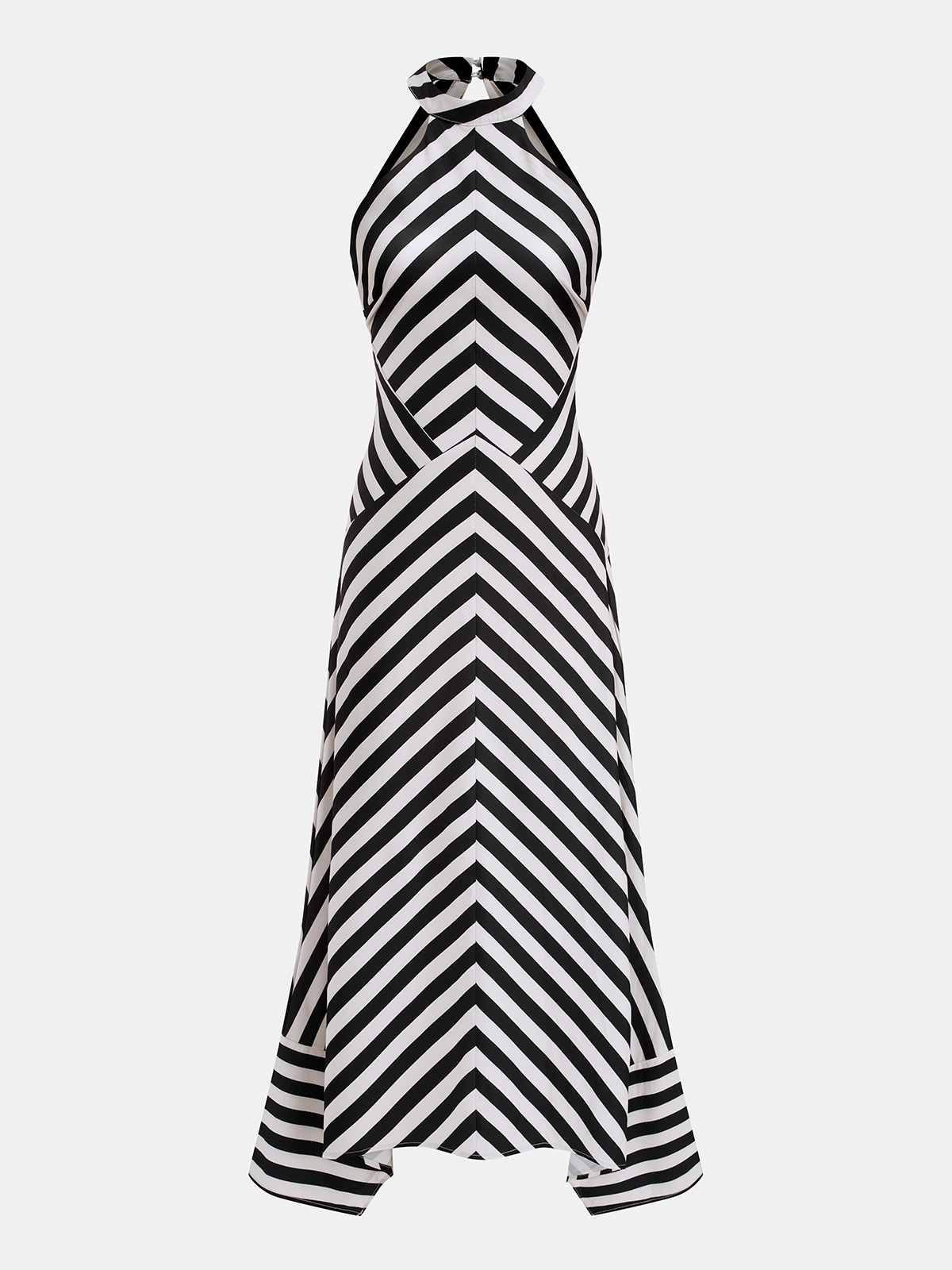 Angie | Sukienka damska maxi w paski typu halter z odkrytymi plecami