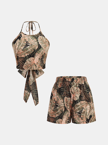 Angella | Komplet damski z topem halter crop i szortami