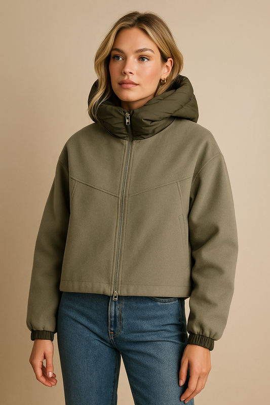 Rosalie – damski, elegancki płaszcz w stylu streetwearowym z kapturem