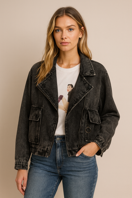 Katie – Elegancka, nowoczesna kurtka damska w stylu koreańskim, oversize, z dżinsu vintage