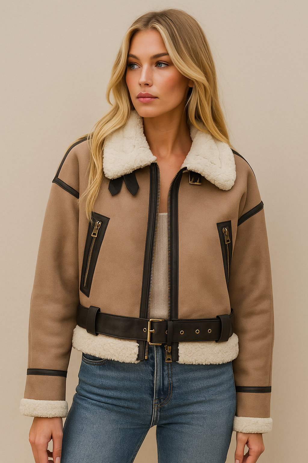 Rose – modna damska kurtka w stylu vintage z podszewką z pluszu