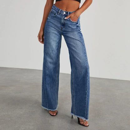Barbara | Jeansy damskie wide leg | Szare, z nieobszytym dołem