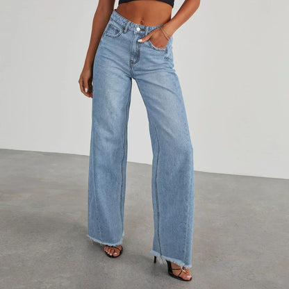Barbara | Jeansy damskie wide leg | Szare, z nieobszytym dołem