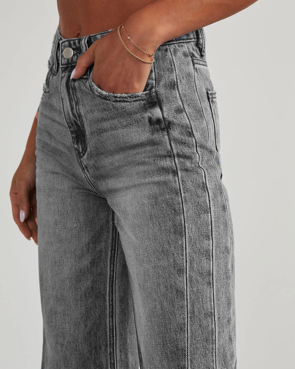 Barbara | Jeansy damskie wide leg | Szare, z nieobszytym dołem