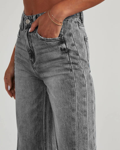Barbara | Jeansy damskie wide leg | Szare, z nieobszytym dołem
