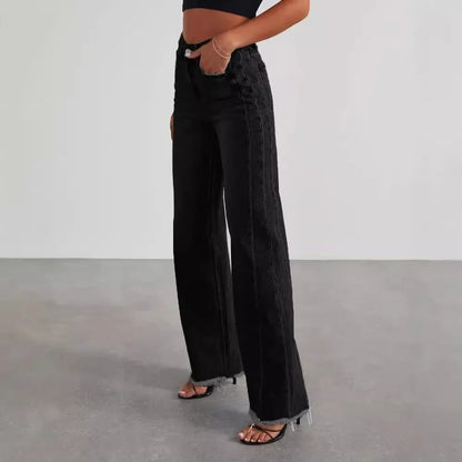 Barbara | Jeansy damskie wide leg | Szare, z nieobszytym dołem