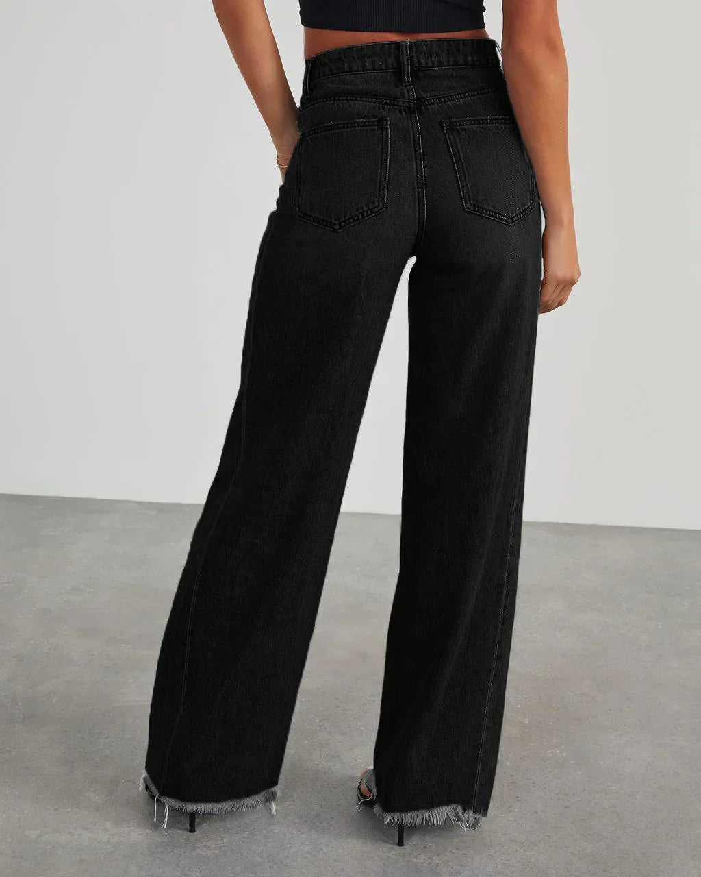 Barbara | Jeansy damskie wide leg | Szare, z nieobszytym dołem