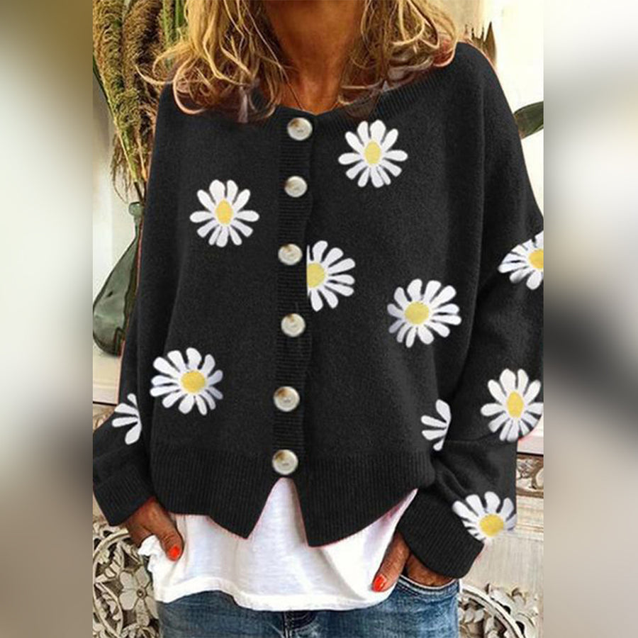 Gemma | Kardigan damski oversize z motywem kwiatowym, modny dzianinowy