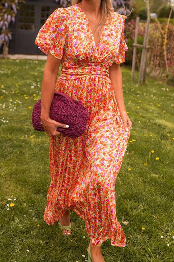 Leanne | Sukienka maxi w kwiatowy wzór z dekoltem w szpic, lekki