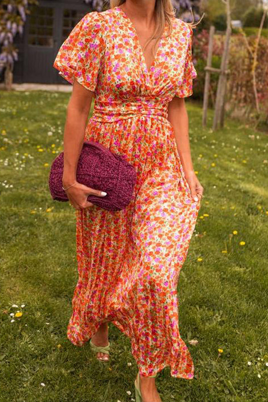 Leanne | Sukienka maxi w kwiatowy wzór z dekoltem w szpic, lekki