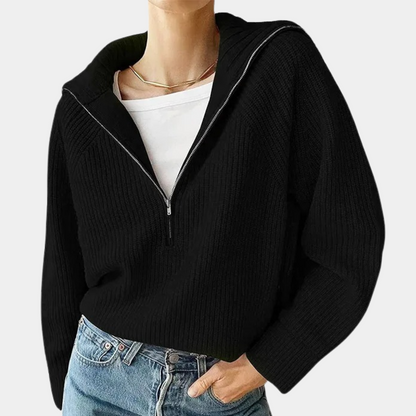 Caroline | Sweter damski bawełniany prążkowany z zamkiem