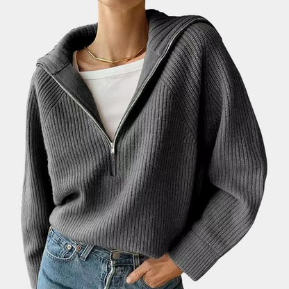 Caroline | Sweter damski bawełniany prążkowany z zamkiem