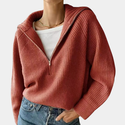 Caroline | Sweter damski bawełniany prążkowany z zamkiem