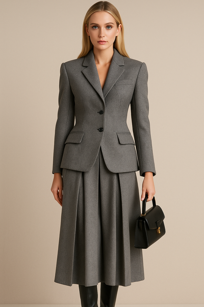 Marina - Modny, elegancki zestaw damski z plisowaną spódnicą i marynarką