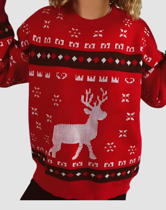 Millie - Damski świąteczny sweter z motywem renifera, przytulny i ciepły