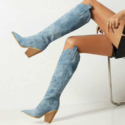 Donna | Kowbojki damskie z denimu styl western na obcasie casual