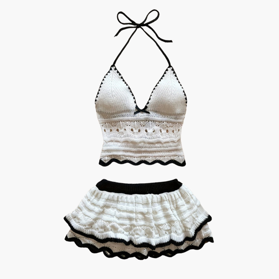 Amelia | Komplet damski dwuczęściowy z topem typu halter i dopasowanym krojem