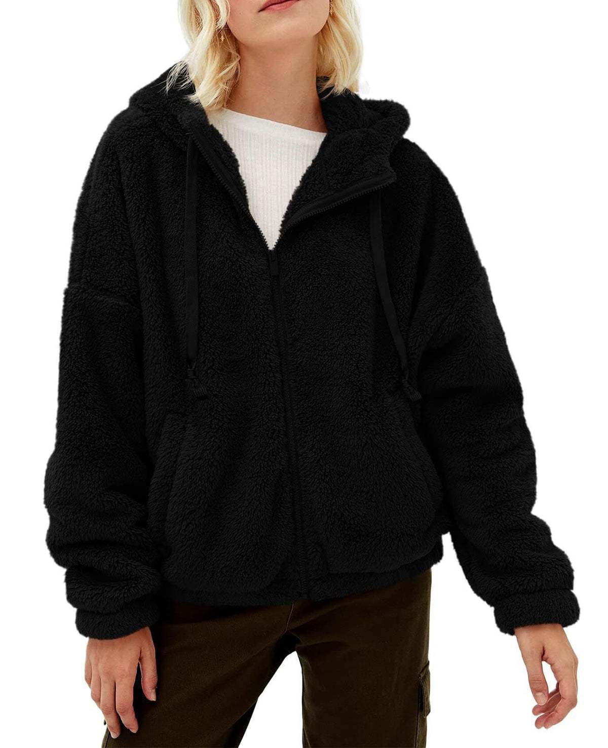 Leisha - Damski miękki polar z kapturem – styl casual
