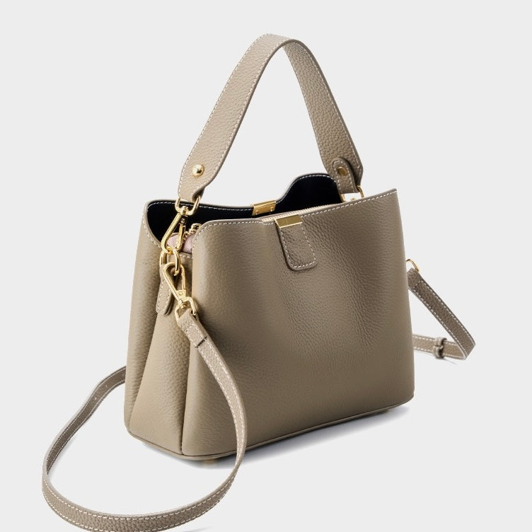 Agatha | Klasyczna skórzana damska torebka typu bucket