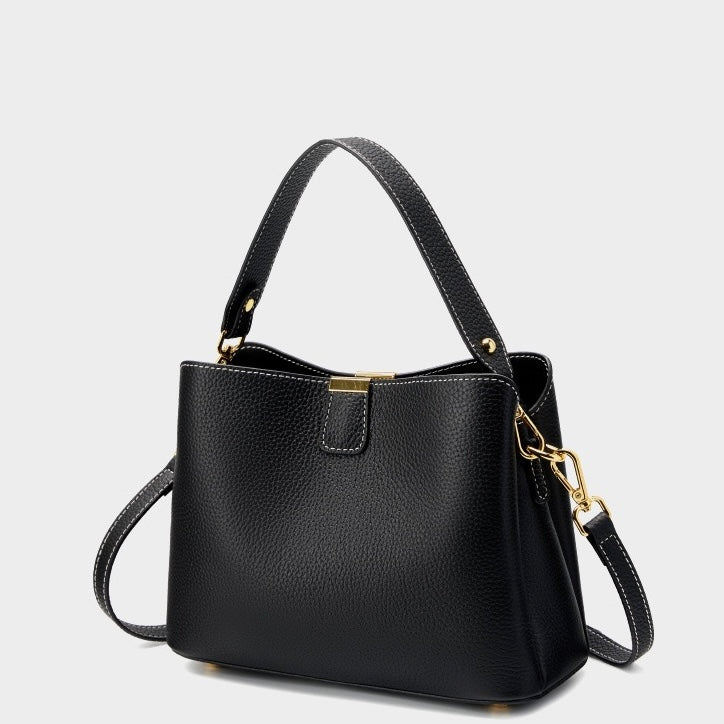 Agatha | Klasyczna skórzana damska torebka typu bucket