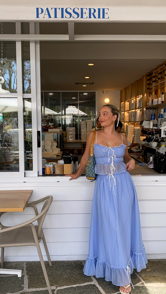 Kaylee | Damski komplet Roxy crop top i spódnica maxi boho letni lekki