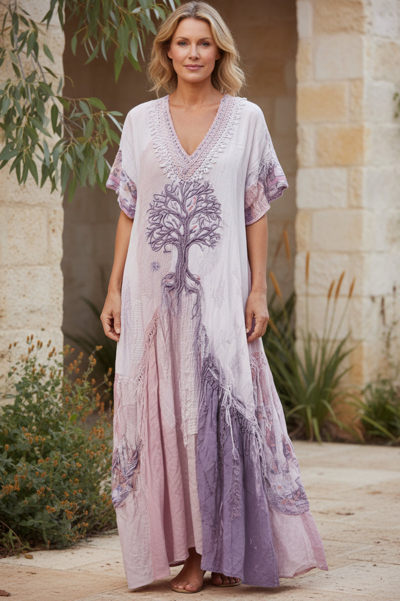 Jadwiga | Sukienka damska maxi | Styl boho z delikatnym haftem