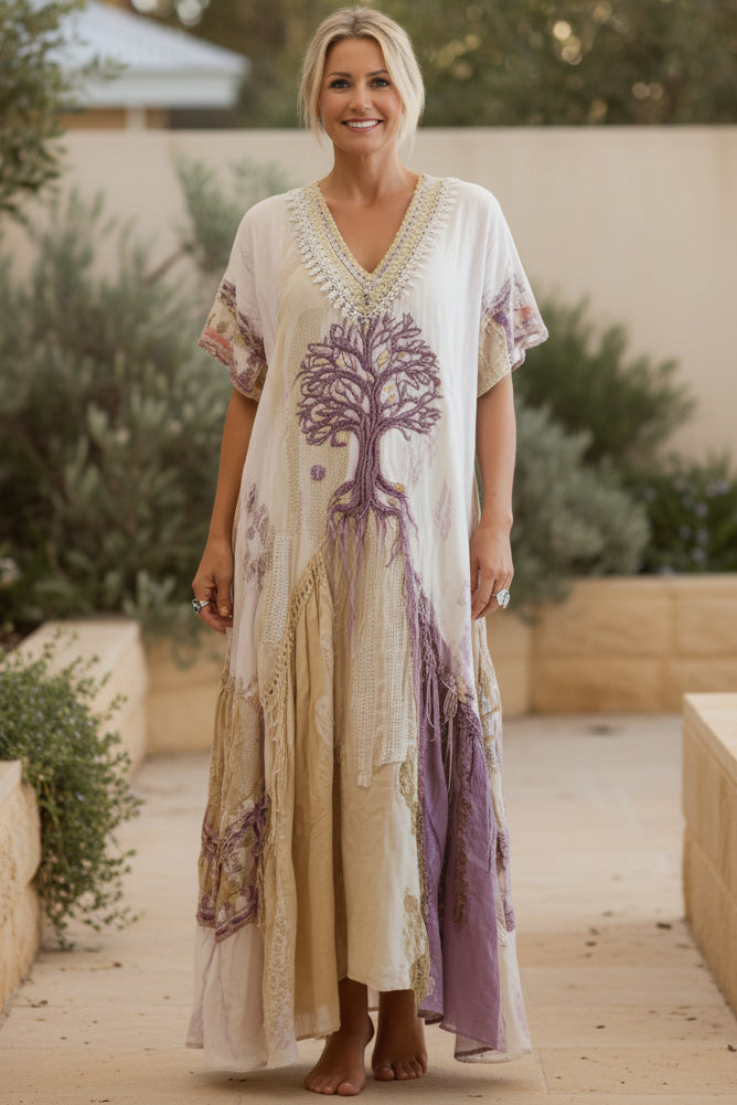 Jadwiga | Sukienka damska maxi | Styl boho z delikatnym haftem