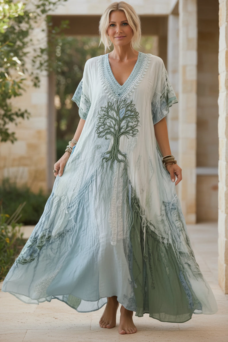 Jadwiga | Sukienka damska maxi | Styl boho z delikatnym haftem