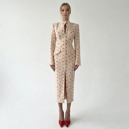 Kaja | Sukienka damska midi | Kwiatowa ze stójką, elegancka na wesele