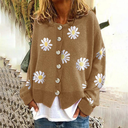 Gemma | Kardigan damski oversize z motywem kwiatowym, modny dzianinowy