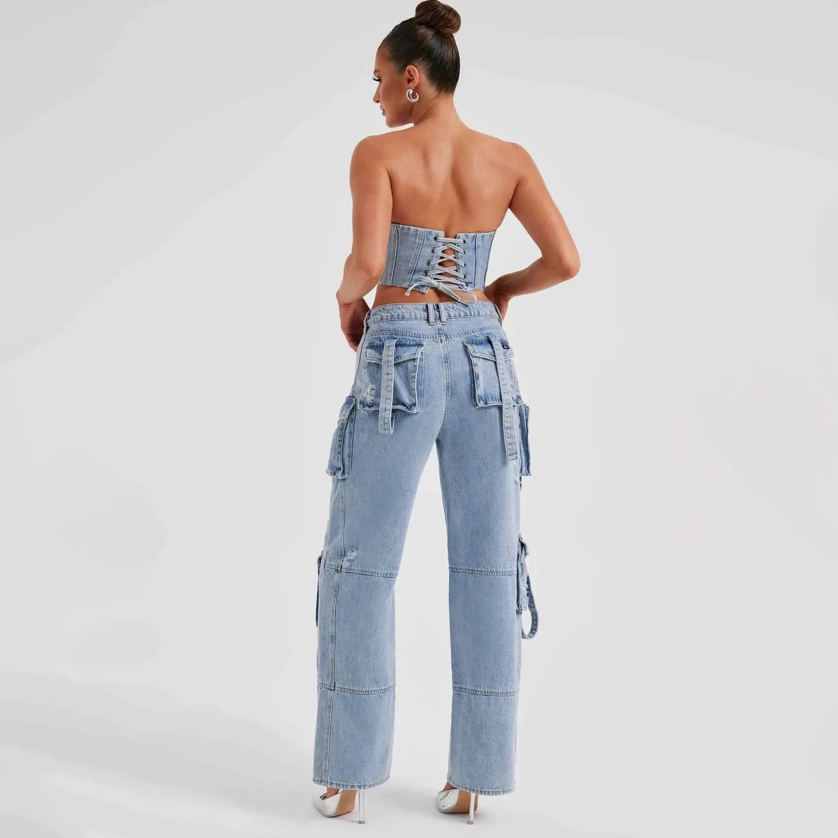 Hannah | Jeansy damskie cargo z szeroką nogawką i wysokim stanem, streetwear