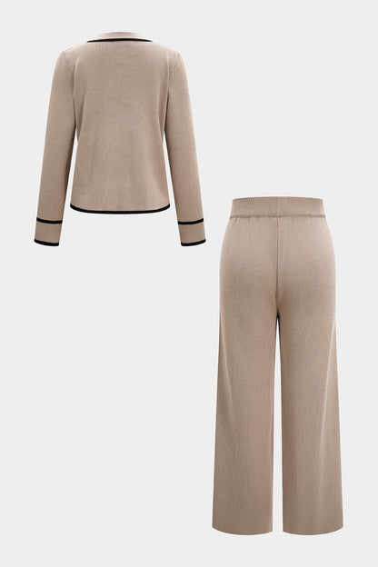 Sandy | Komplet damski elegancki z kontrastowymi lamówkami, stylowy nowoczesny