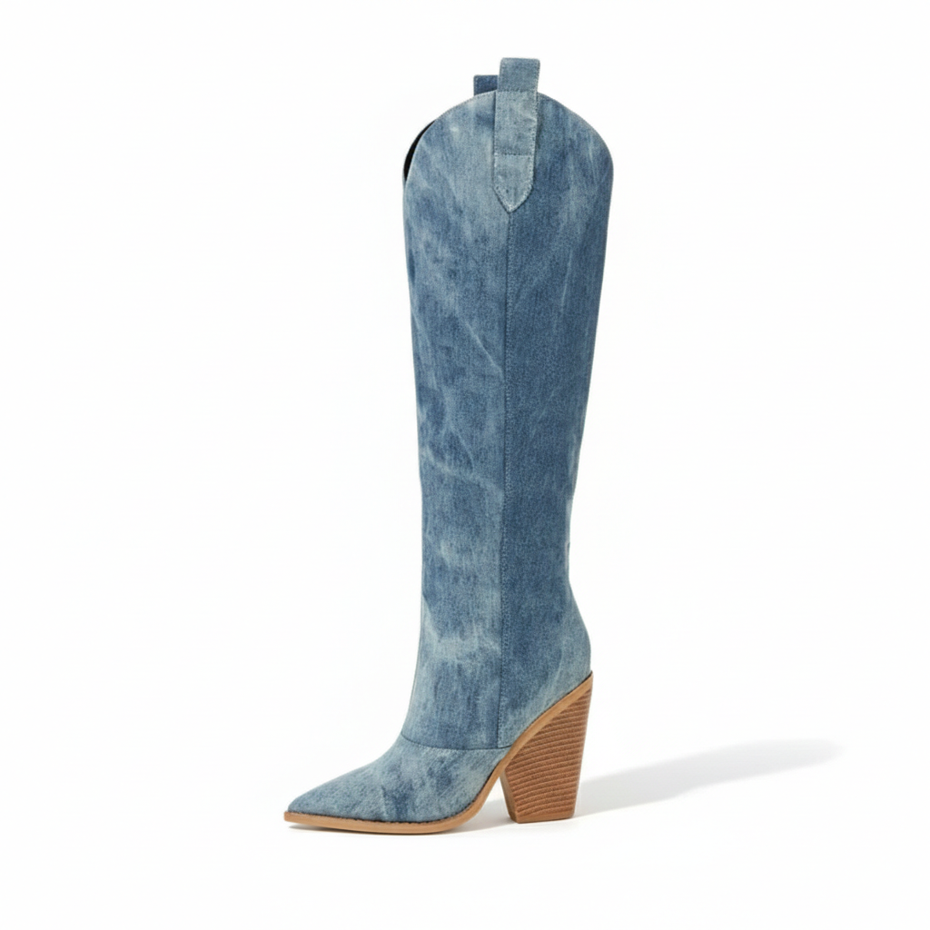 Donna | Kowbojki damskie z denimu styl western na obcasie casual