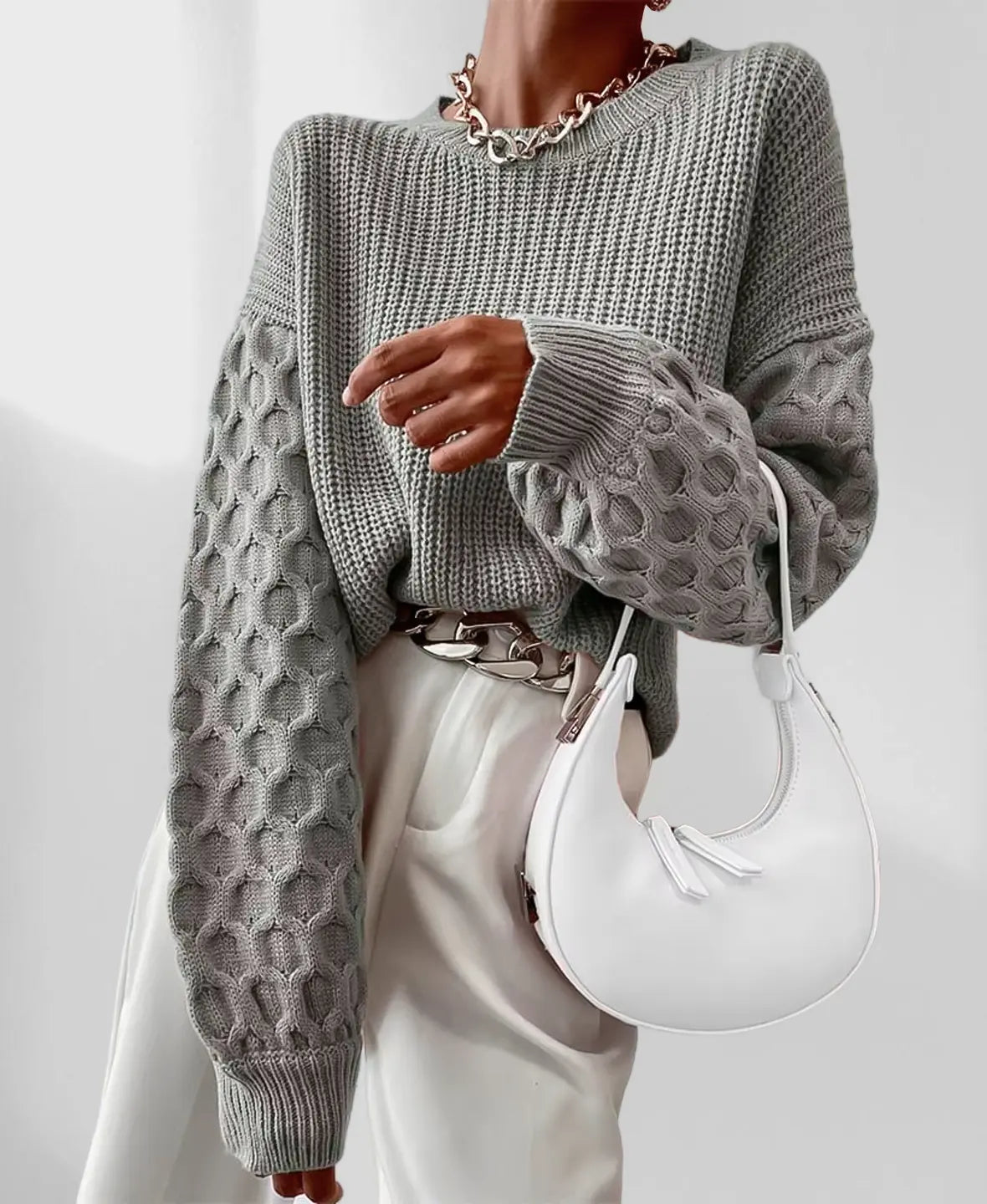 Pearl – damski sweter z dzianiny o wzorze plastra miodu