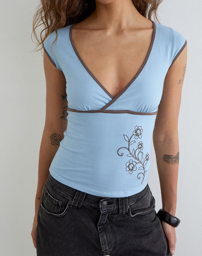 Chloe | Niebieski damski top bodycon z dekoltem V, dopasowany i stylowy na co dzień