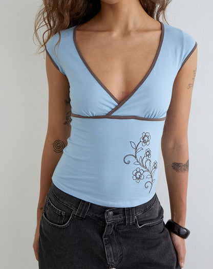 Chloe | Niebieski damski top bodycon z dekoltem V, dopasowany i stylowy na co dzień