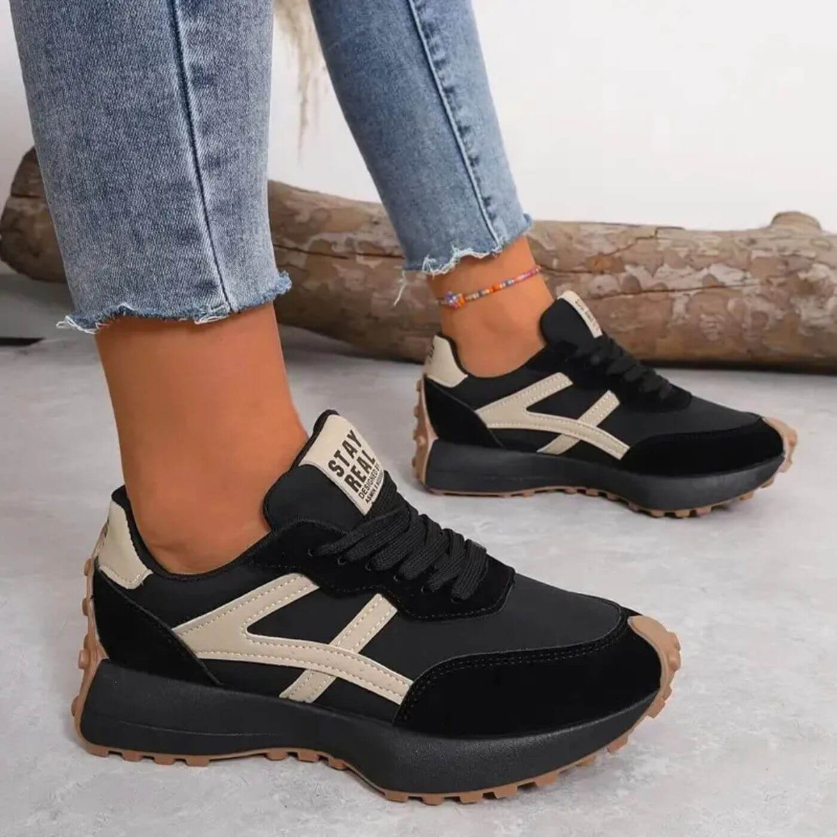 Annabeth - Damskie Sneakersy - Grubej Podeszwie z Kontrastowym Wzorem