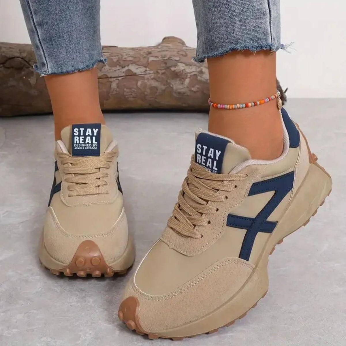 Annabeth - Damskie Sneakersy - Grubej Podeszwie z Kontrastowym Wzorem