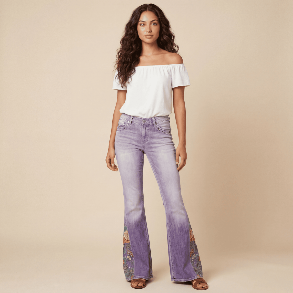 Lyndsay | Damskie jeansy w stylu vintage z haftowanymi detalami i prostym krojem