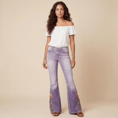 Lyndsay | Damskie jeansy w stylu vintage z haftowanymi detalami i prostym krojem