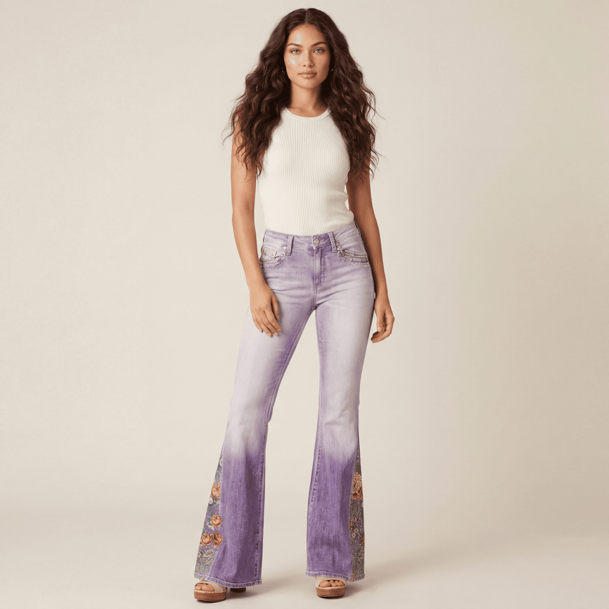 Lyndsay | Damskie jeansy w stylu vintage z haftowanymi detalami i prostym krojem
