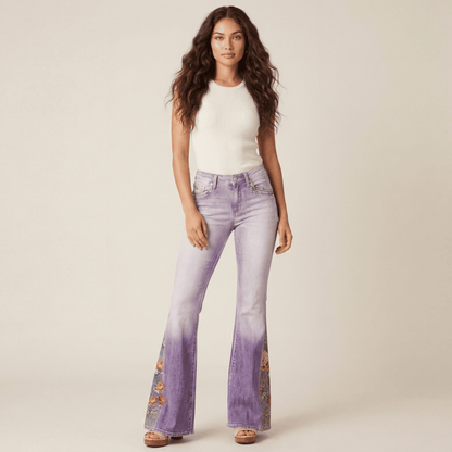 Lyndsay | Damskie jeansy w stylu vintage z haftowanymi detalami i prostym krojem
